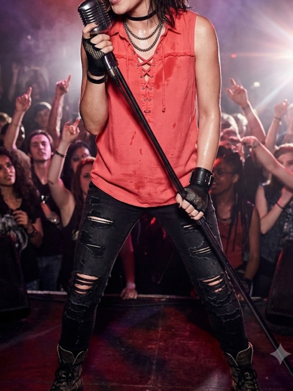 Rock & Republic Sleeveless Lace-Up Coral Tank Top small rock and roll grunge